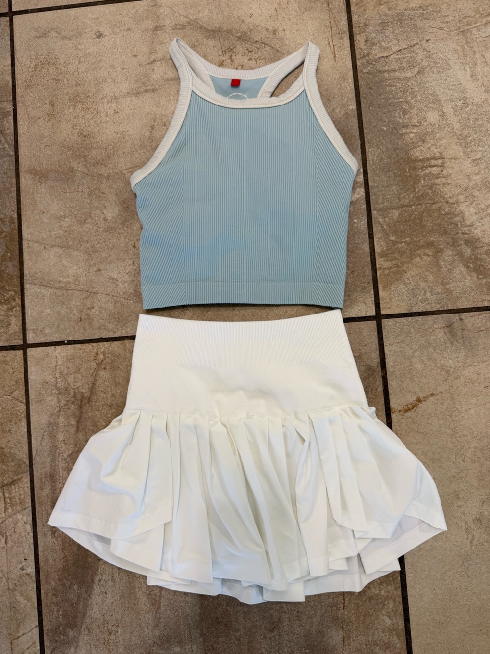 Wilson Light Blue Ribbed Tank and White Mostown High Rise Tennis Skirt Set